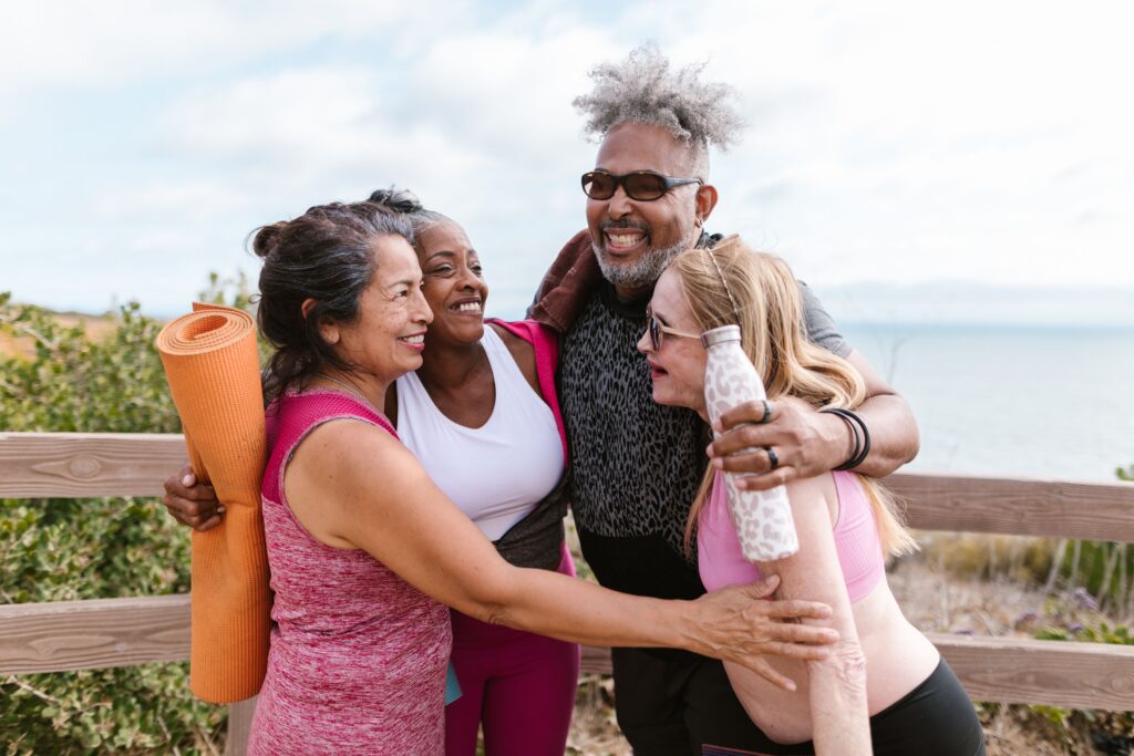 Friends exercising during perimenopause